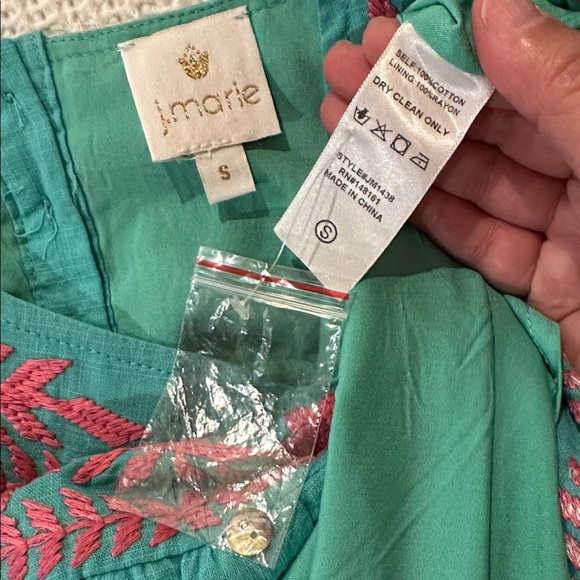 J.MARIE Embroidered Long Sleeve Top Sz S Teal Green & Pink Cotton - Picture 3 of 5